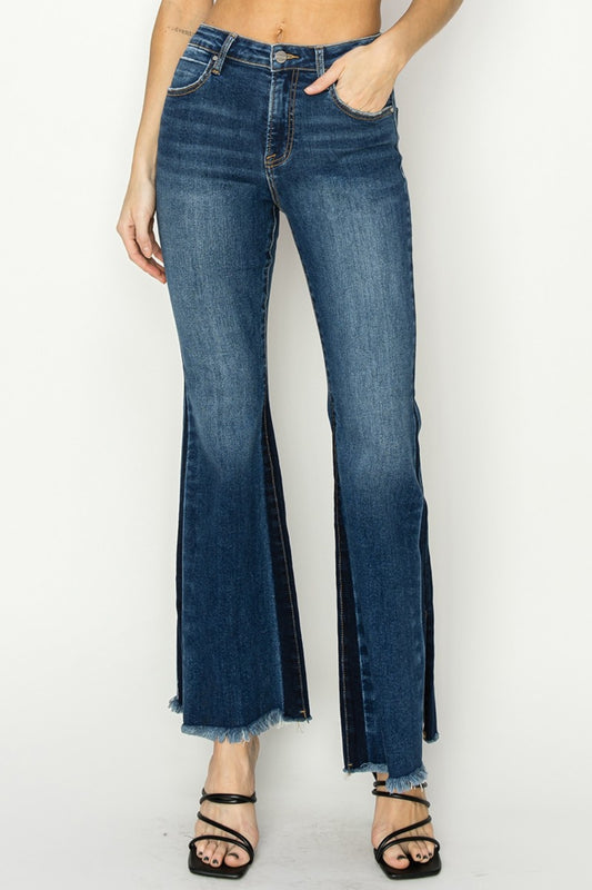 High Rise Side Shadow Seam Detail Slit Flare Jeans