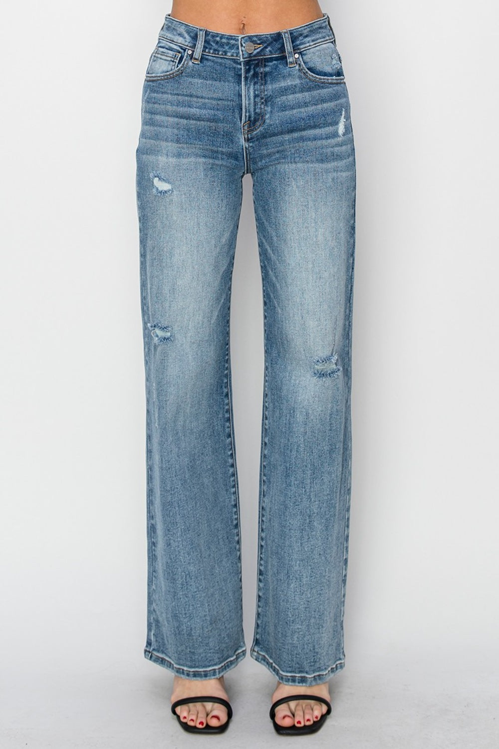 High Waist Distressed Wide Leg Jeans