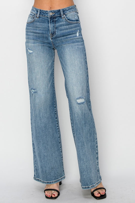 High Waist Distressed Wide Leg Jeans