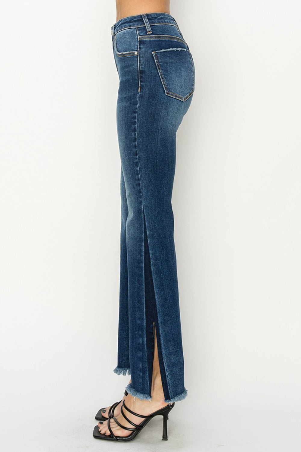 High Rise Side Shadow Seam Detail Slit Flare Jeans