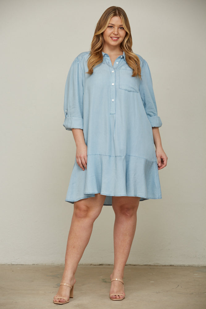 Flounce Hem Shirt Dress