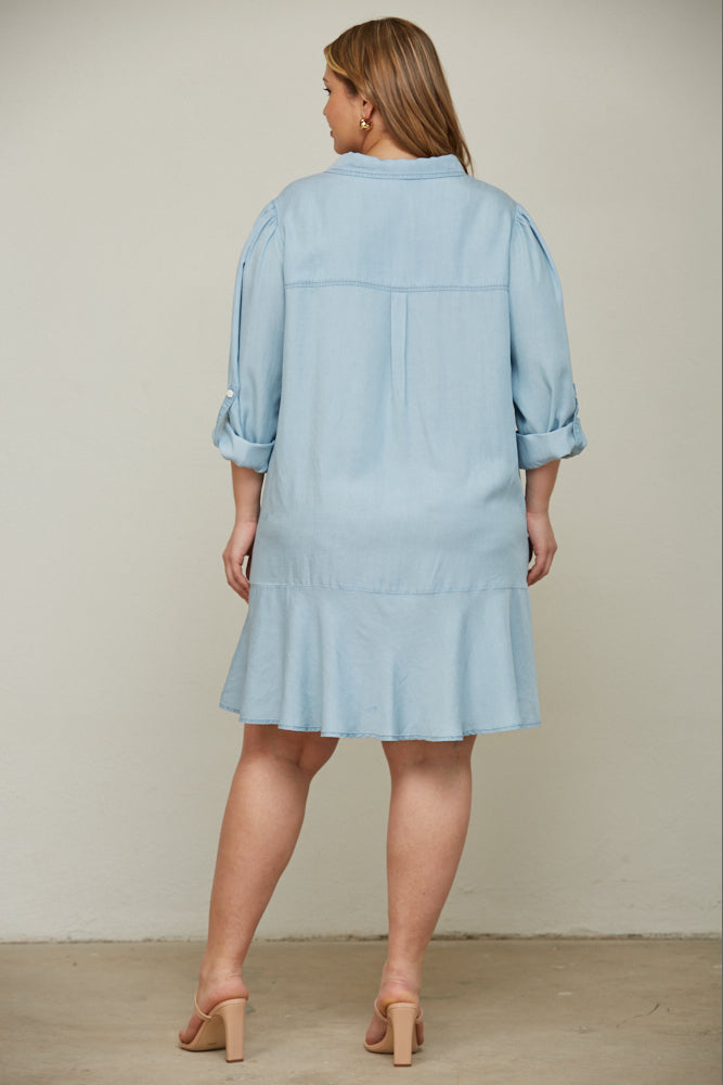 Flounce Hem Shirt Dress