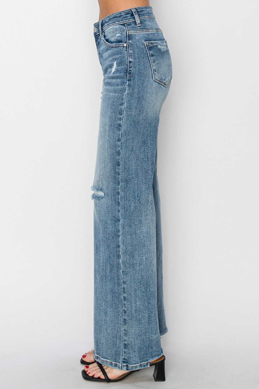 High Waist Distressed Wide Leg Jeans