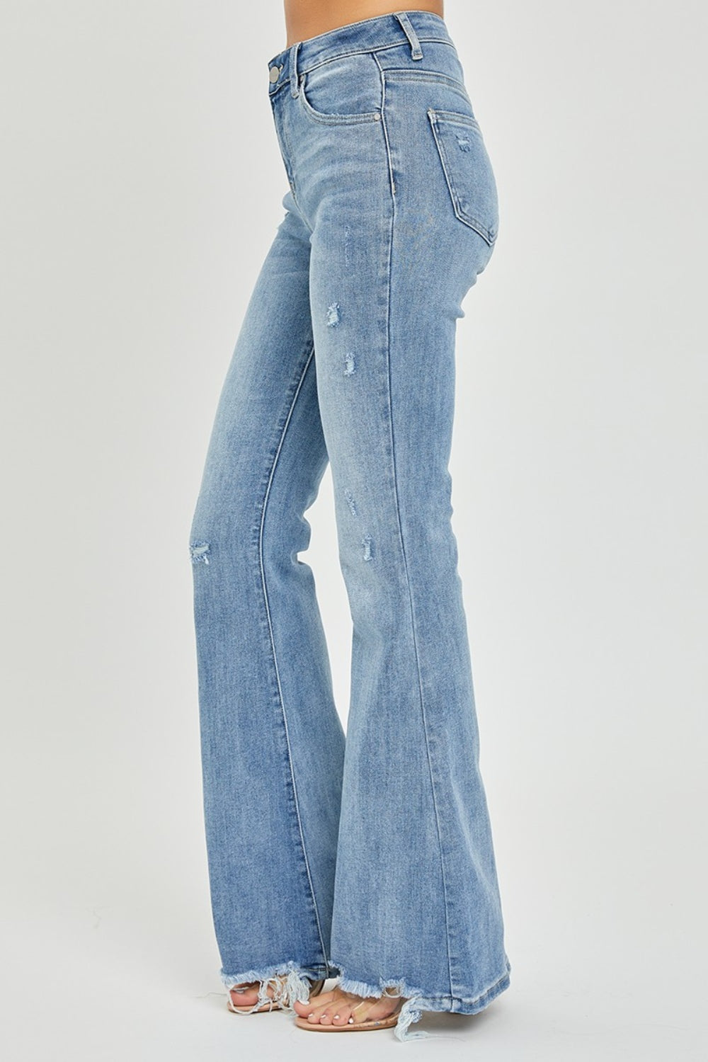 High Rise Frayed Hem Flare Jeans