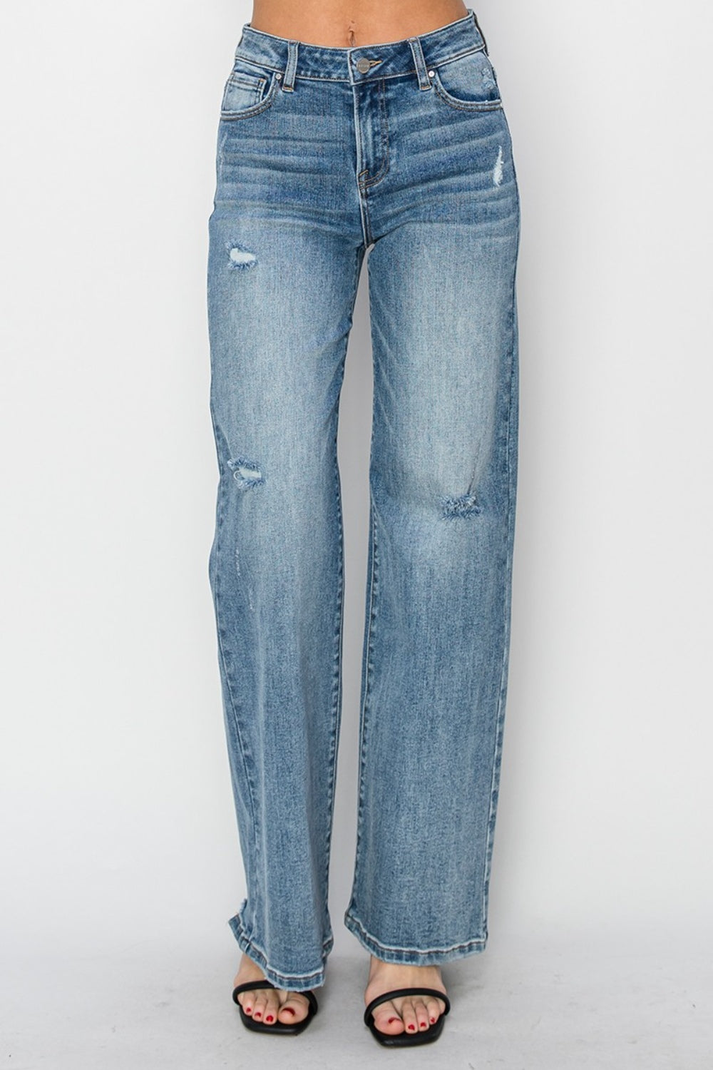 High Waist Distressed Wide Leg Jeans